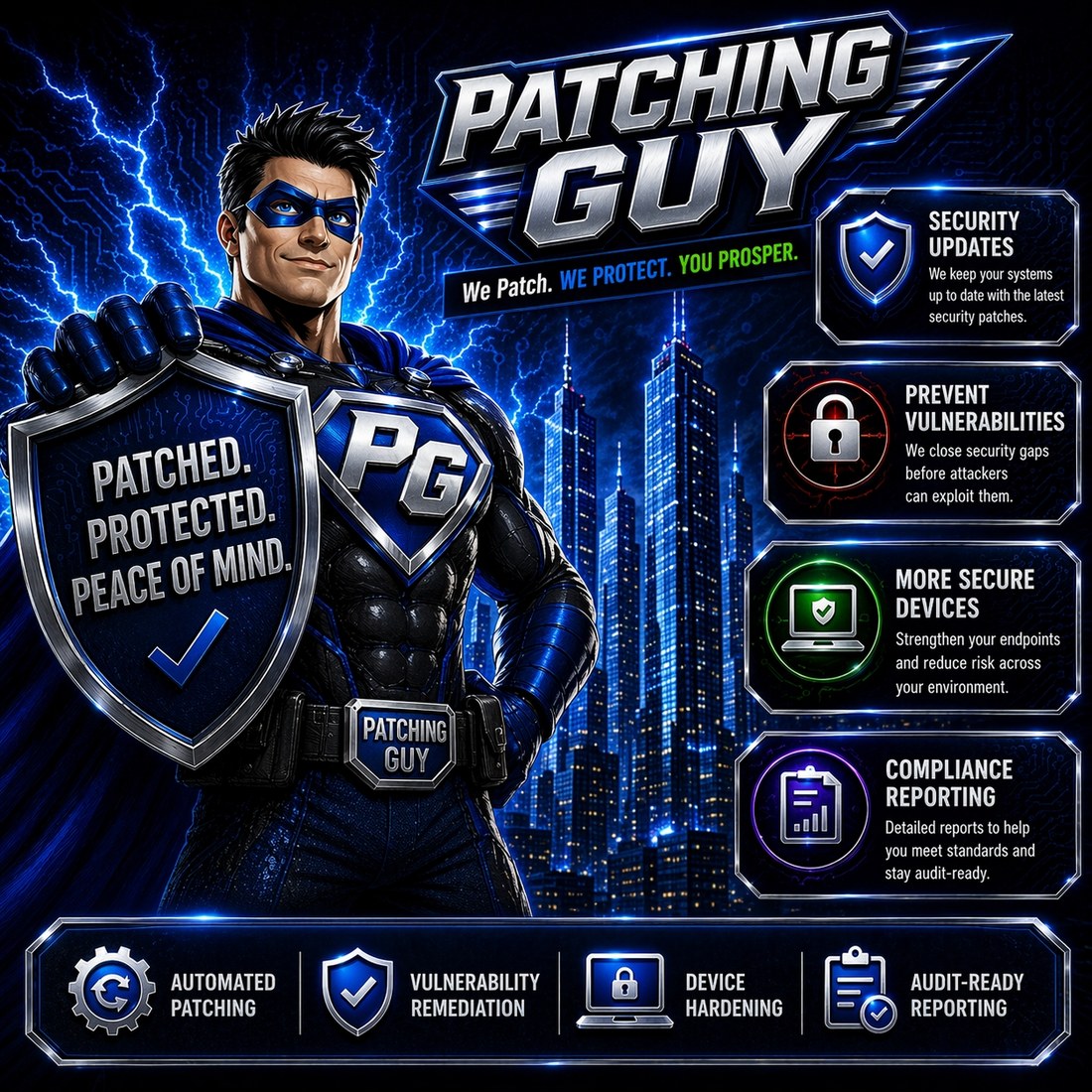 Patching Guy protection features — security updates, prevent vulnerabilities, more secure devices and compliance reporting